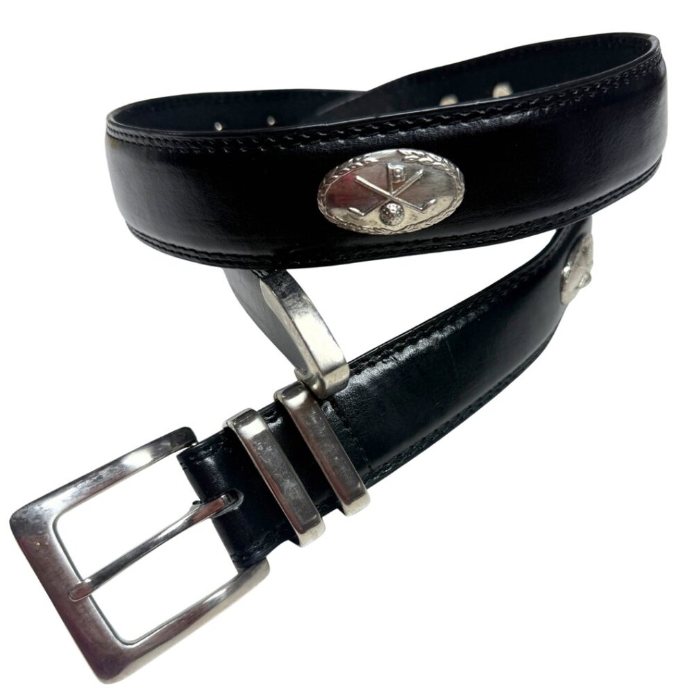 Men's Black Genuine Leather Golf Belt - Size 36 - Silver Conchos